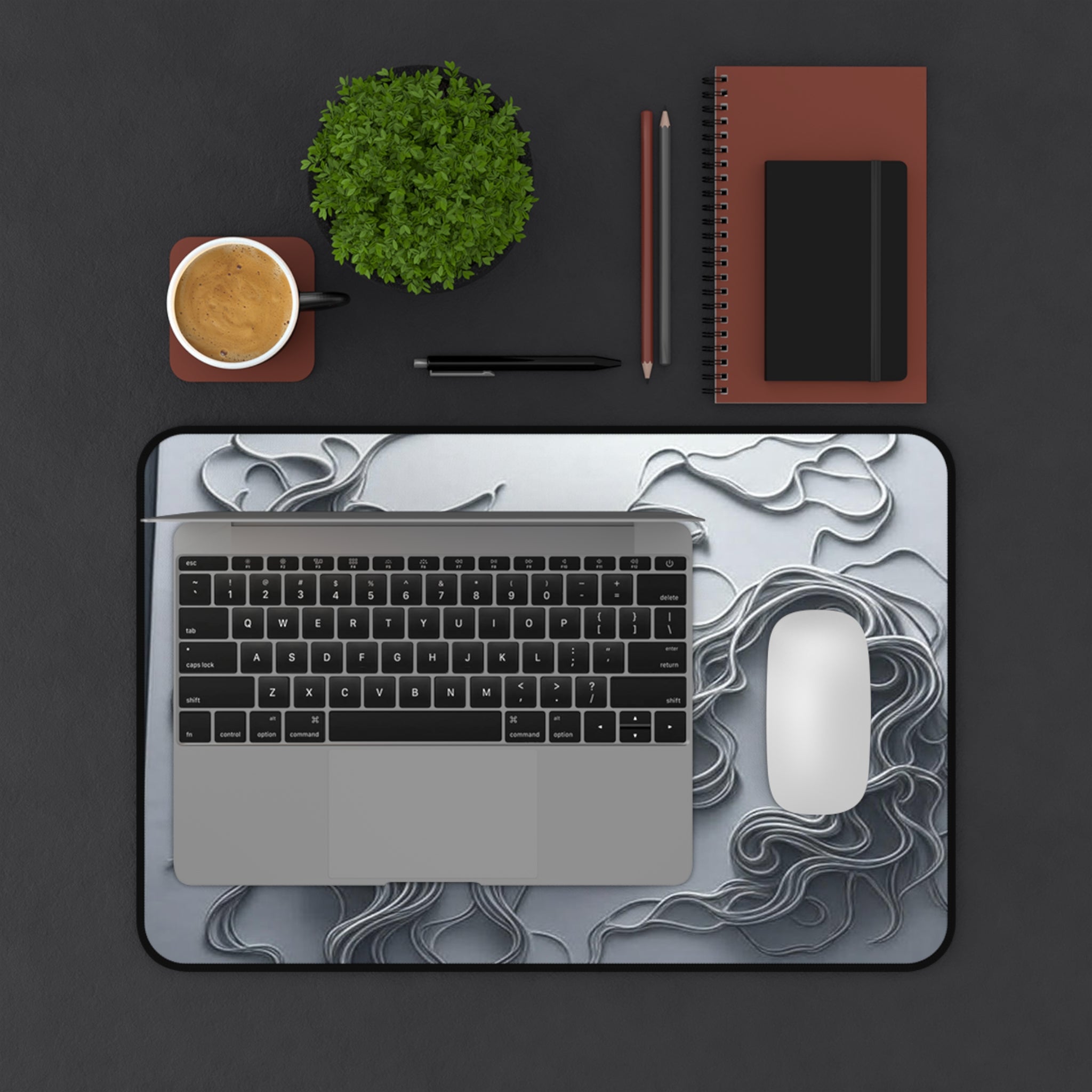 Desk Mat - Grey Dragons Breaking Through Marble Design