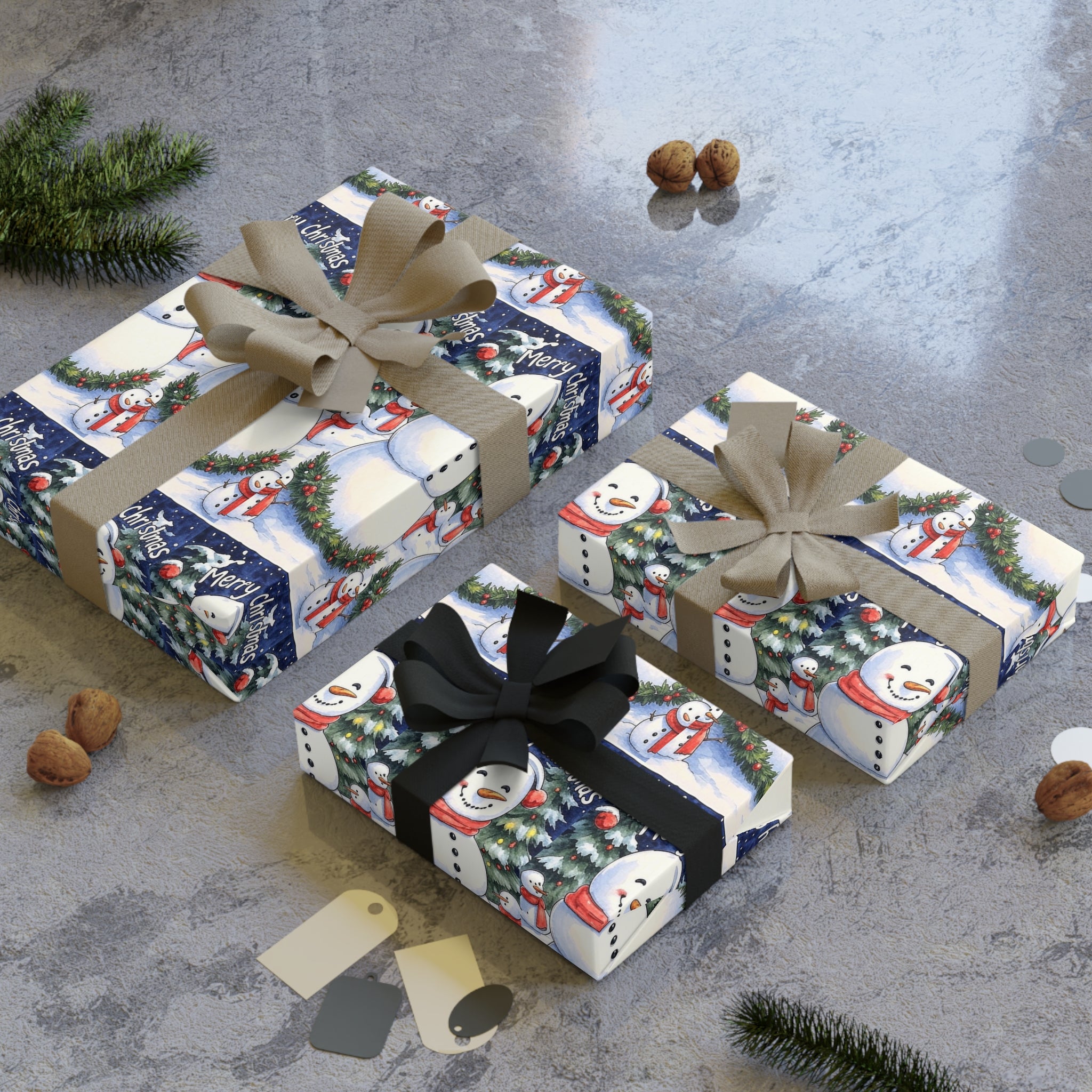 Gift Wrapping Paper Roll - Family of Snow People Design