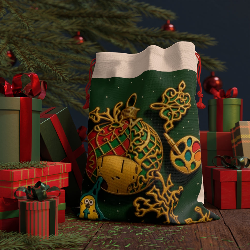 Christmas Gift Bag with Unique Ornament and Snowflakes