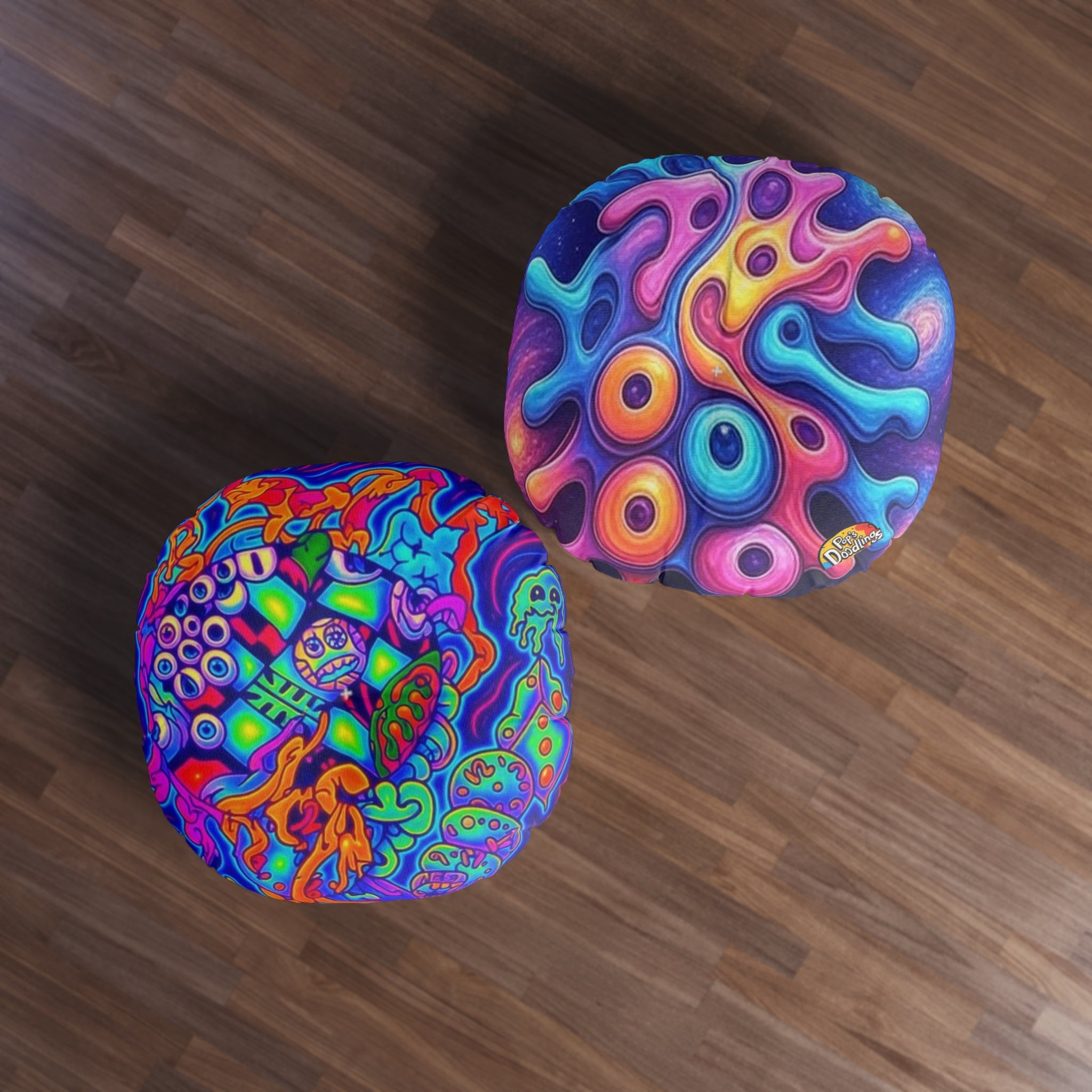 Round Tufted Floor Pillow — Melting Galaxy Eyes Time Design