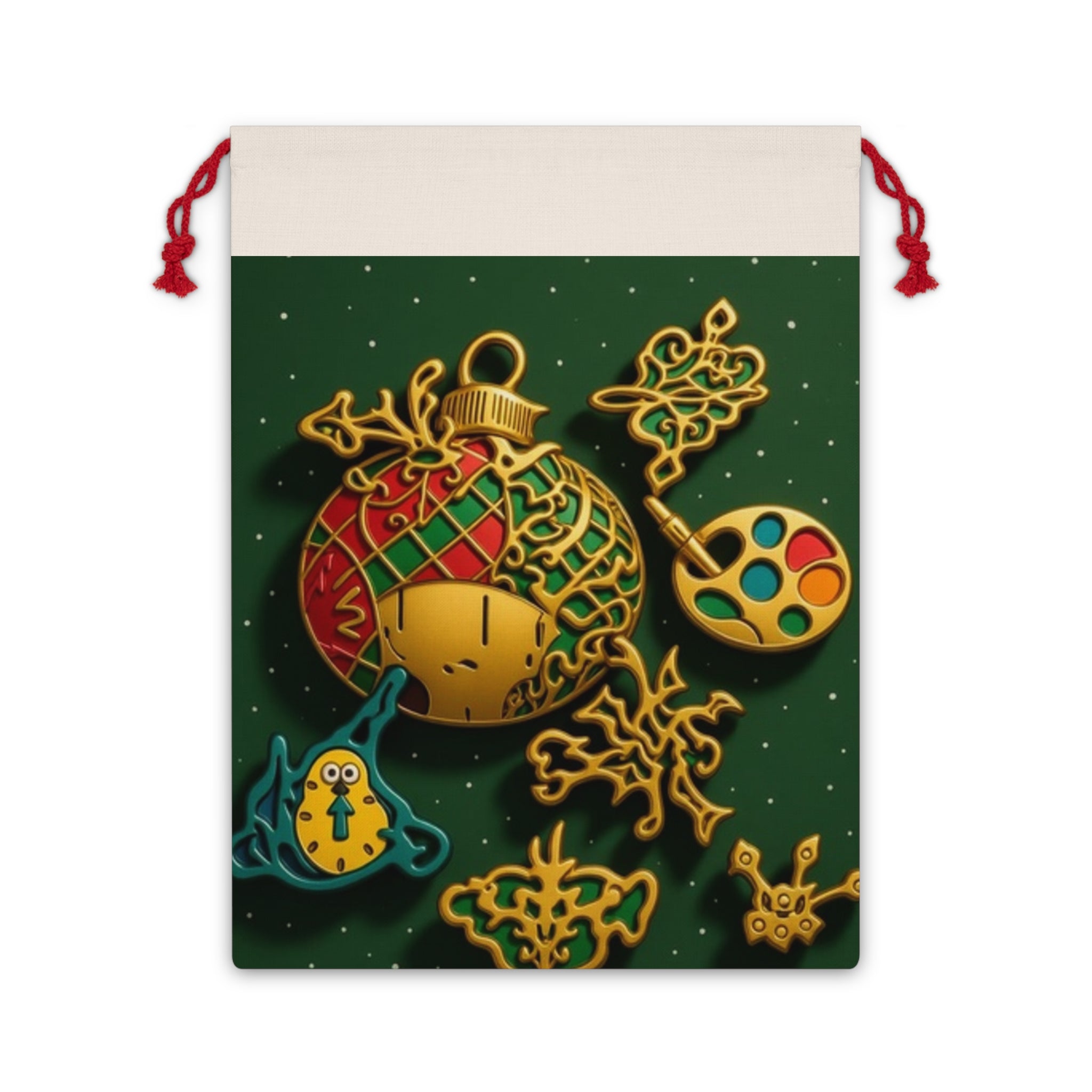 Christmas Gift Bag with Unique Ornament and Snowflakes