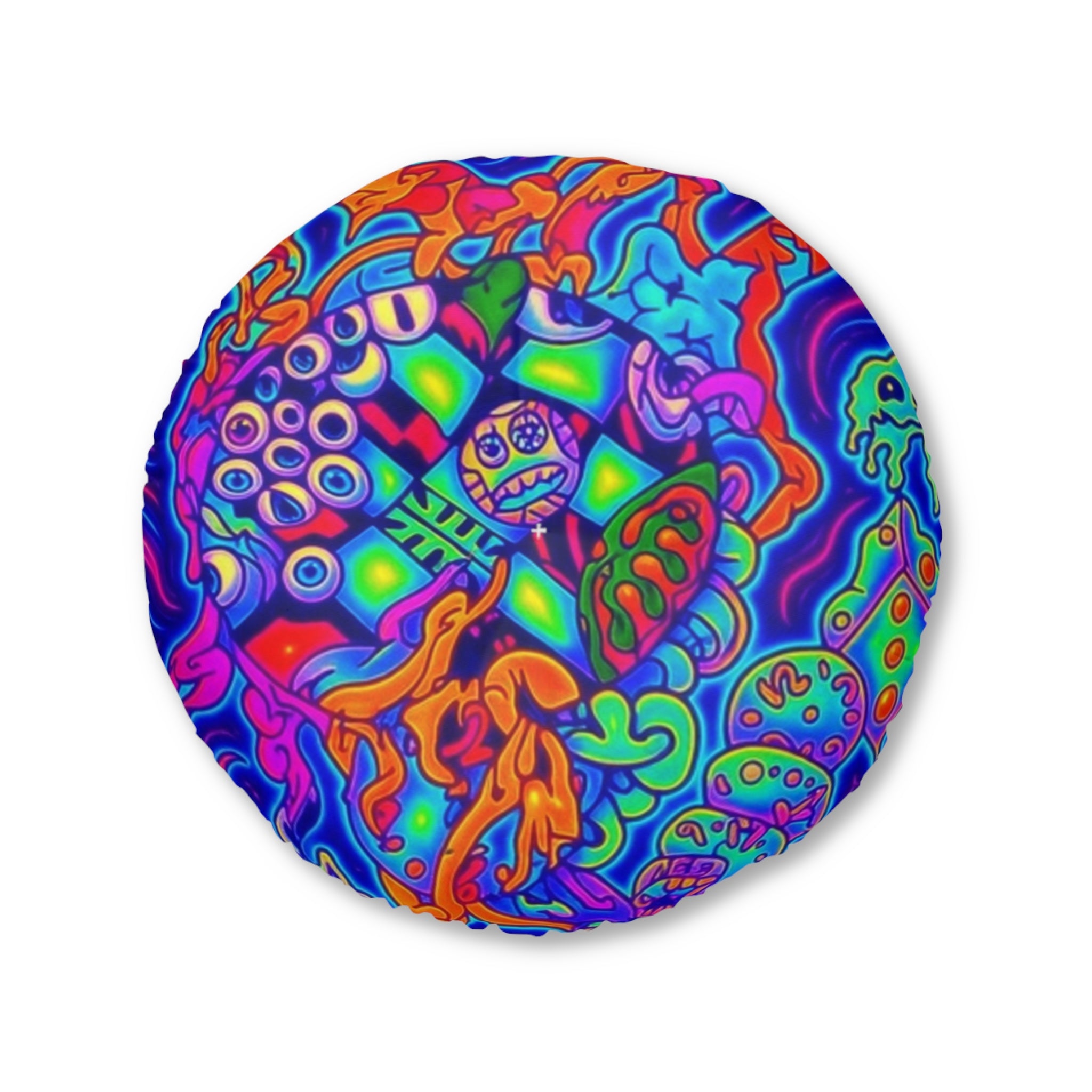Round Tufted Floor Pillow — Melting Galaxy Eyes Time Design