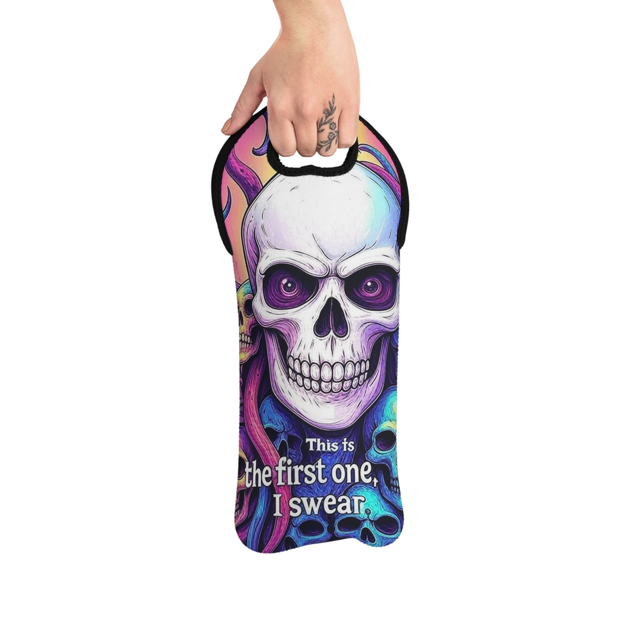 Skull Wine Tote Bag with Neon Abyss Design