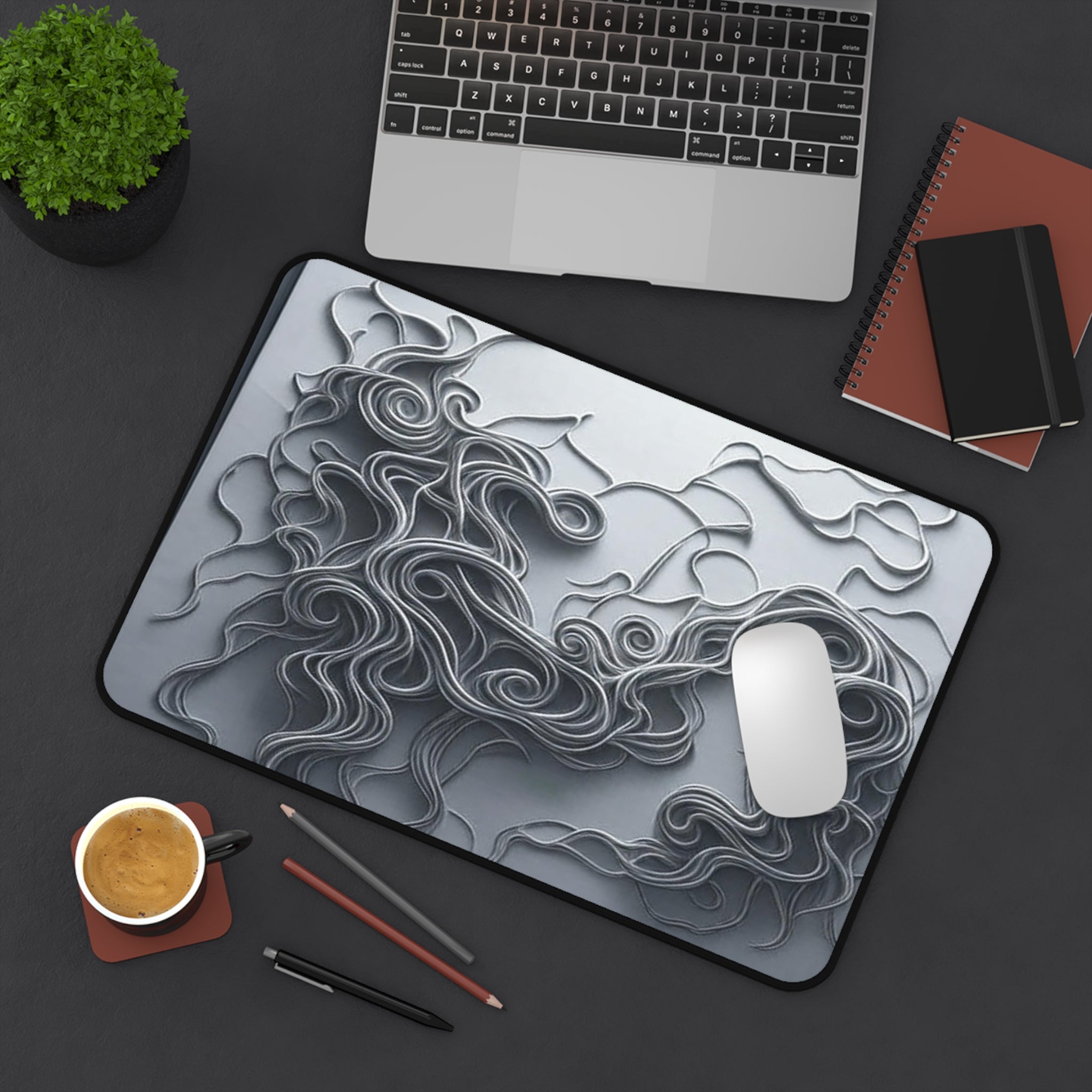 Desk Mat - Grey Dragons Breaking Through Marble Design