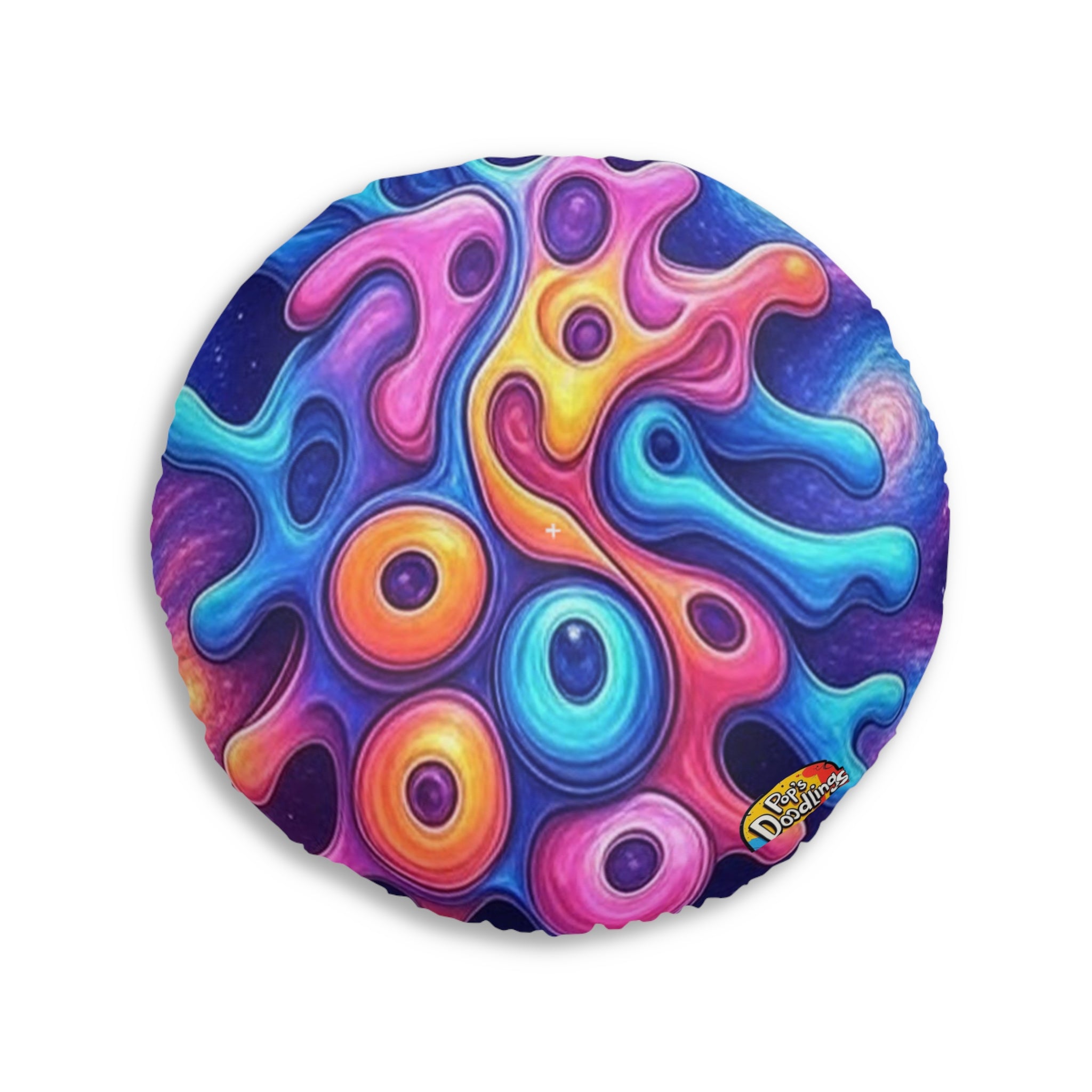 Round Tufted Floor Pillow — Melting Galaxy Eyes Time Design